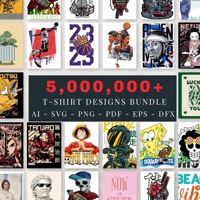 5M+ Premium T-Shirt Designs Bundle | Streetwear, Urban, Anime & Hip Hop Artwork | Instant Download