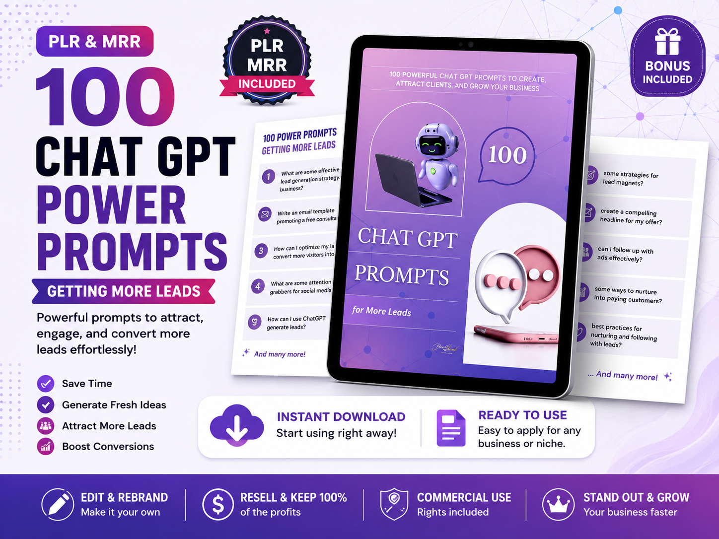 100 ChatGPT Prompts for Lead Generation & Business Growth | AI Marketing Toolkit | PLR + MRR Rights Included